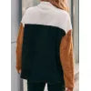 Double sided plush contrasting patch pocket hoodie color blocked plush top for women